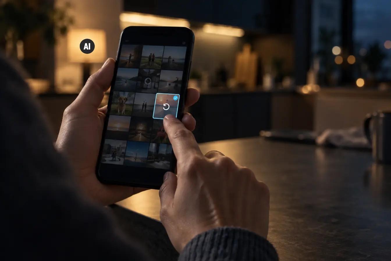 Person stellt Fotos auf dem Handy wieder her