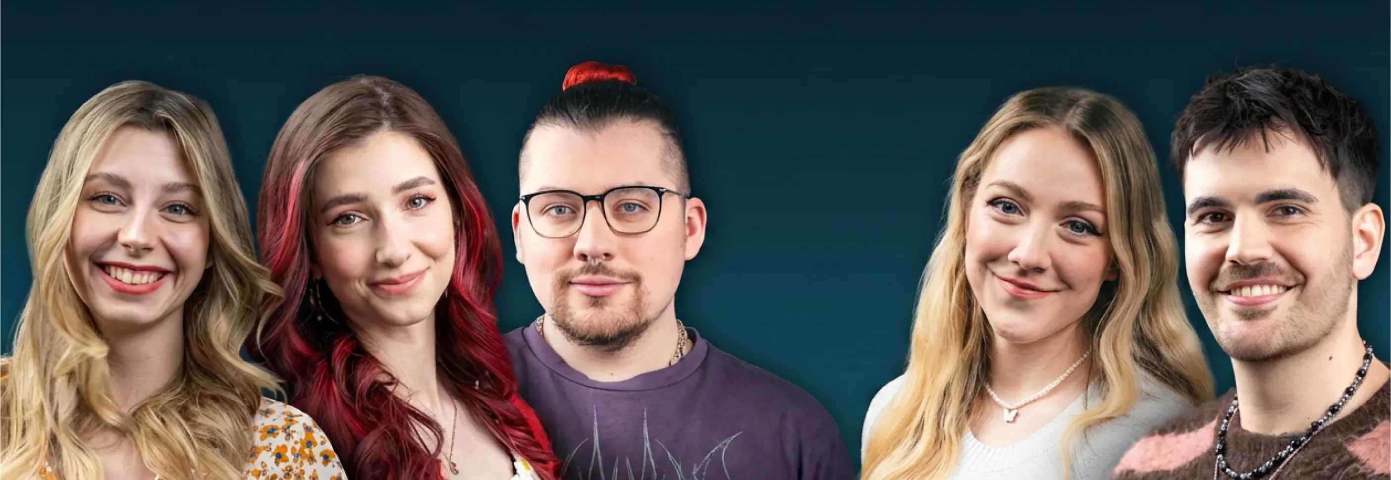 Fünf Mitglieder des congstar Stream Teams lächeln in die Kamera.