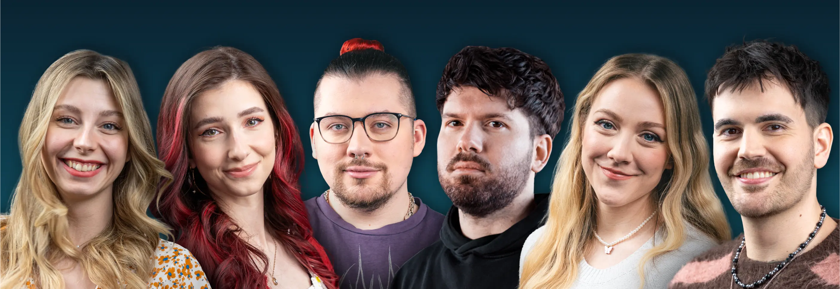 Sechs Mitglieder des congstar Stream Teams lächeln in die Kamera.