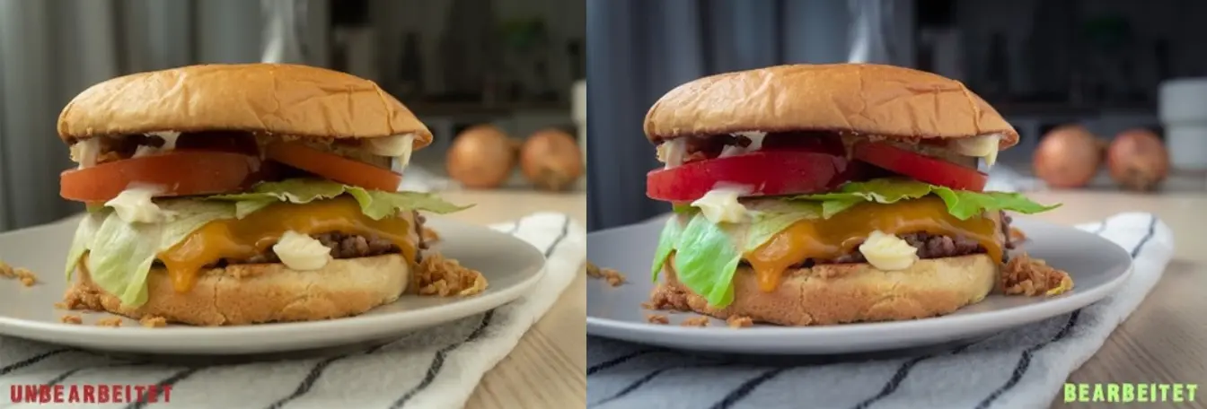 Burgerbild vor und nach Bearbeitung