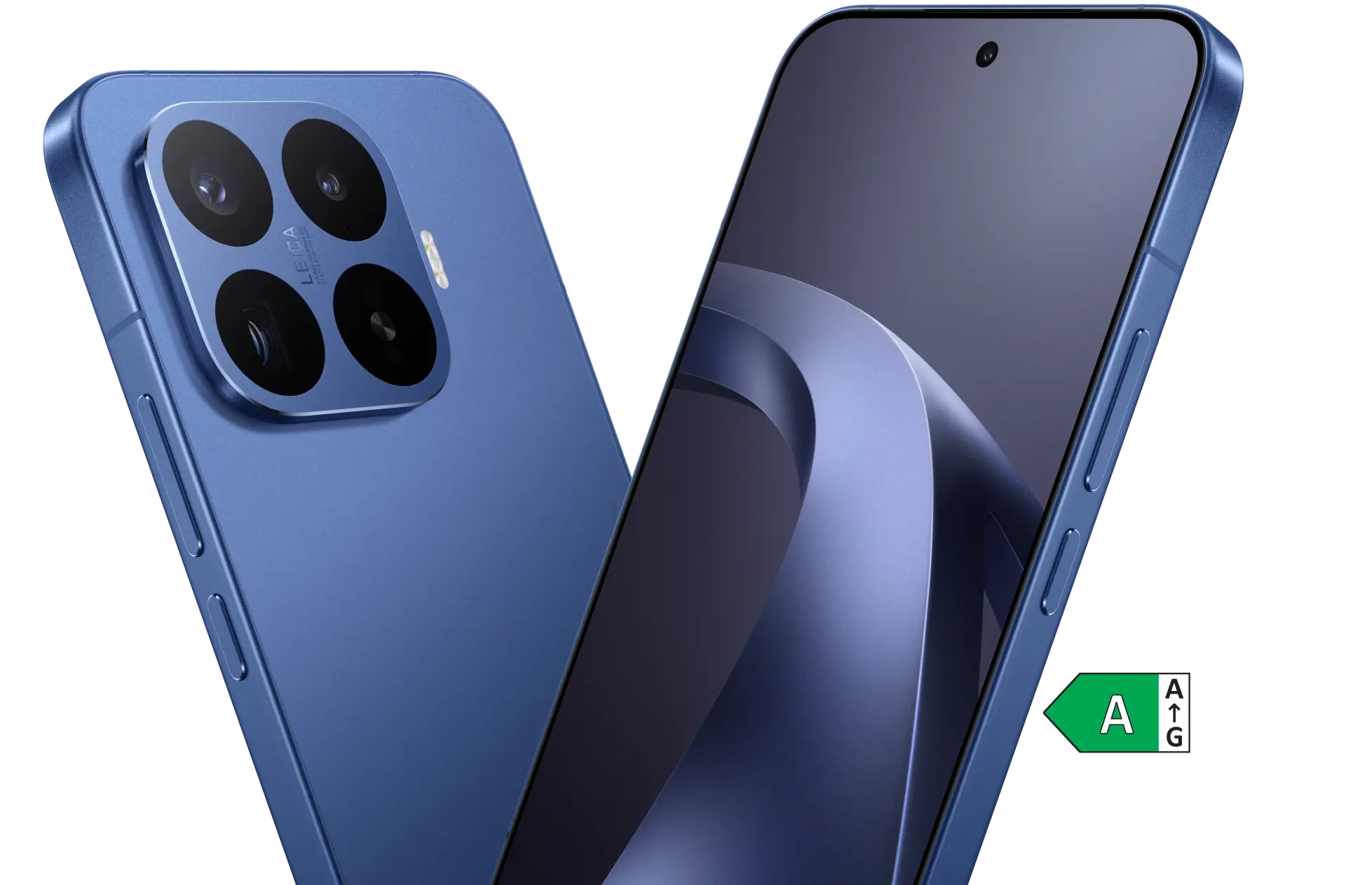 Rück- und Vorderansicht Xiaomi 17T Pro deep blue. Energieeffizienzklasse A.
