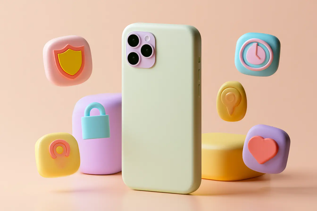 Animiertes iPhone mit bunten Formen drumherum