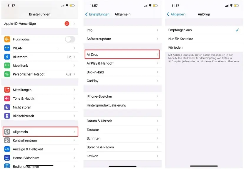 ios Airdrop-Einstellungen