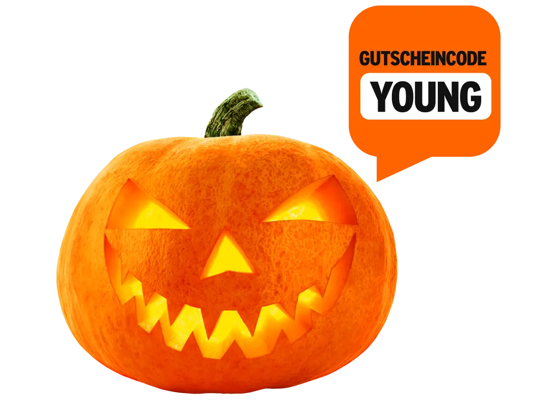 Halloween-Kürbis mit dem Hinweis: Gutscheincode YOUNG