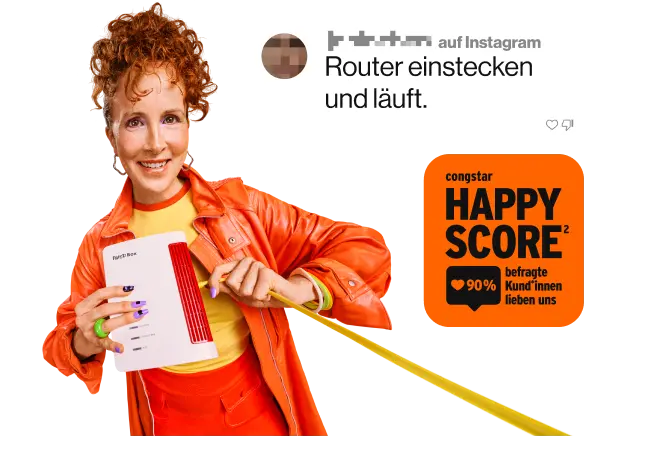 Instagram Kommentar:"Router einstecken und läuft". Happy Score: 90 % befragte Kund*innen lieben uns.