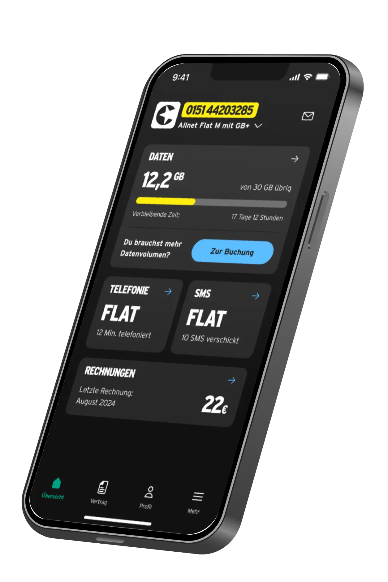 Abbildung von der congstar App mit Verbrauchsübersicht.