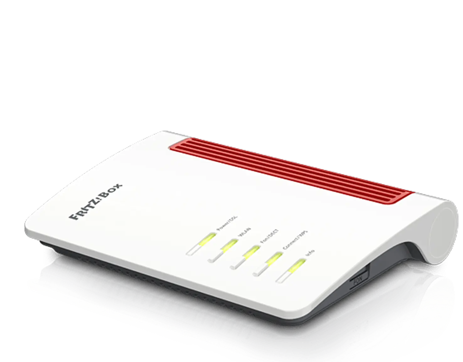 Router FRITZ!Box 7530 AX mit leuchtenden Status-LEDs für Power, DSL, WLAN und Netzwerkverbindungen