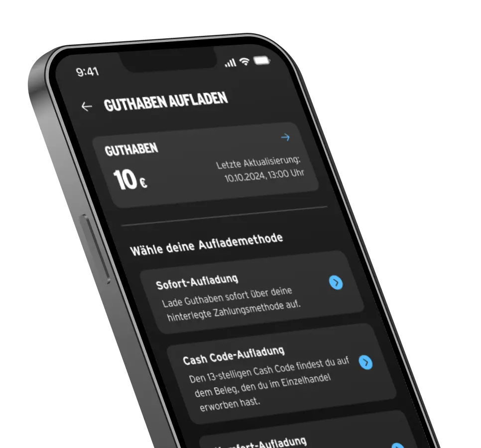 Smartphone zeigt Guthaben Aufladung in der congstar App.
