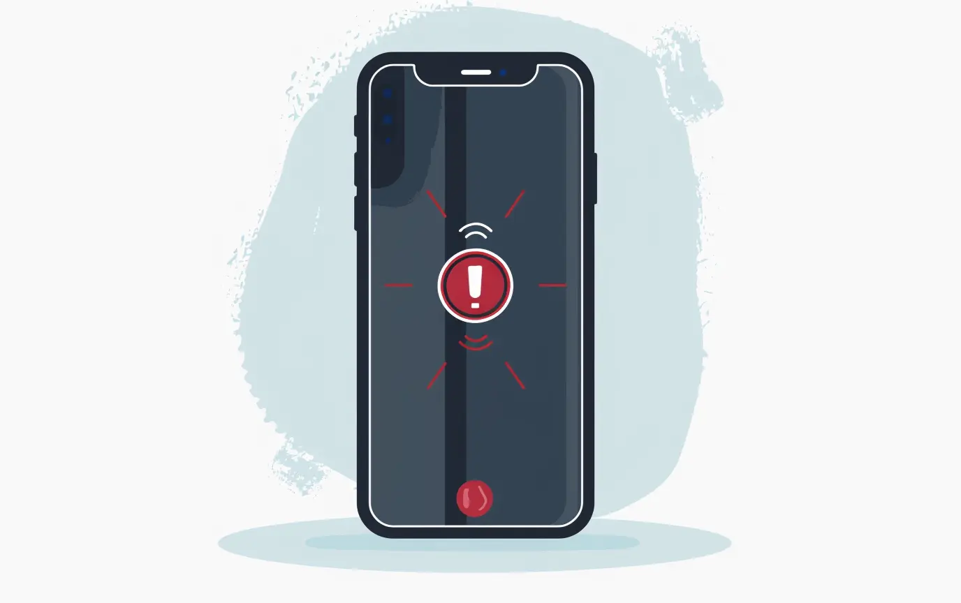 Darstellung eines iPhones mit Warnausrufezeichen in der Mitte