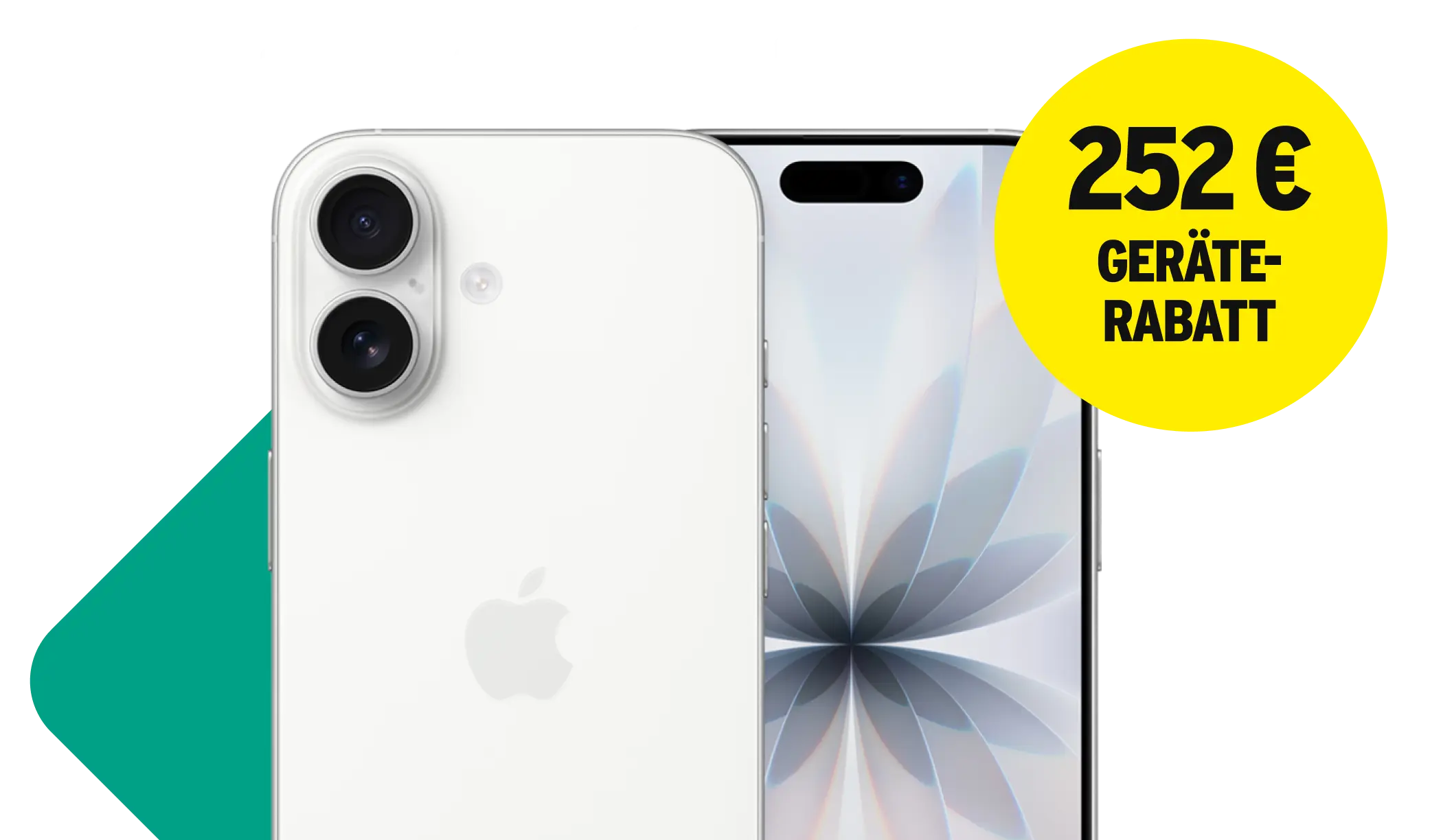 Vorder- und Rückansicht Apple iPhone 17 Weiß. 252 € Geräte-Rabatt.