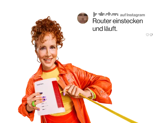 Instagram Kommentar:"Router einstecken und läuft". Happy Score: 90 % befragte Kund*innen lieben uns.