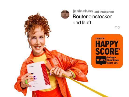 Instagram Kommentar:"Router einstecken und läuft". Happy Score: 90 % befragte Kund*innen lieben uns.