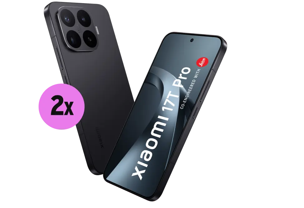 Vorder- und Rückseite Xiaomi 17T Pro. 2x gewinnen.