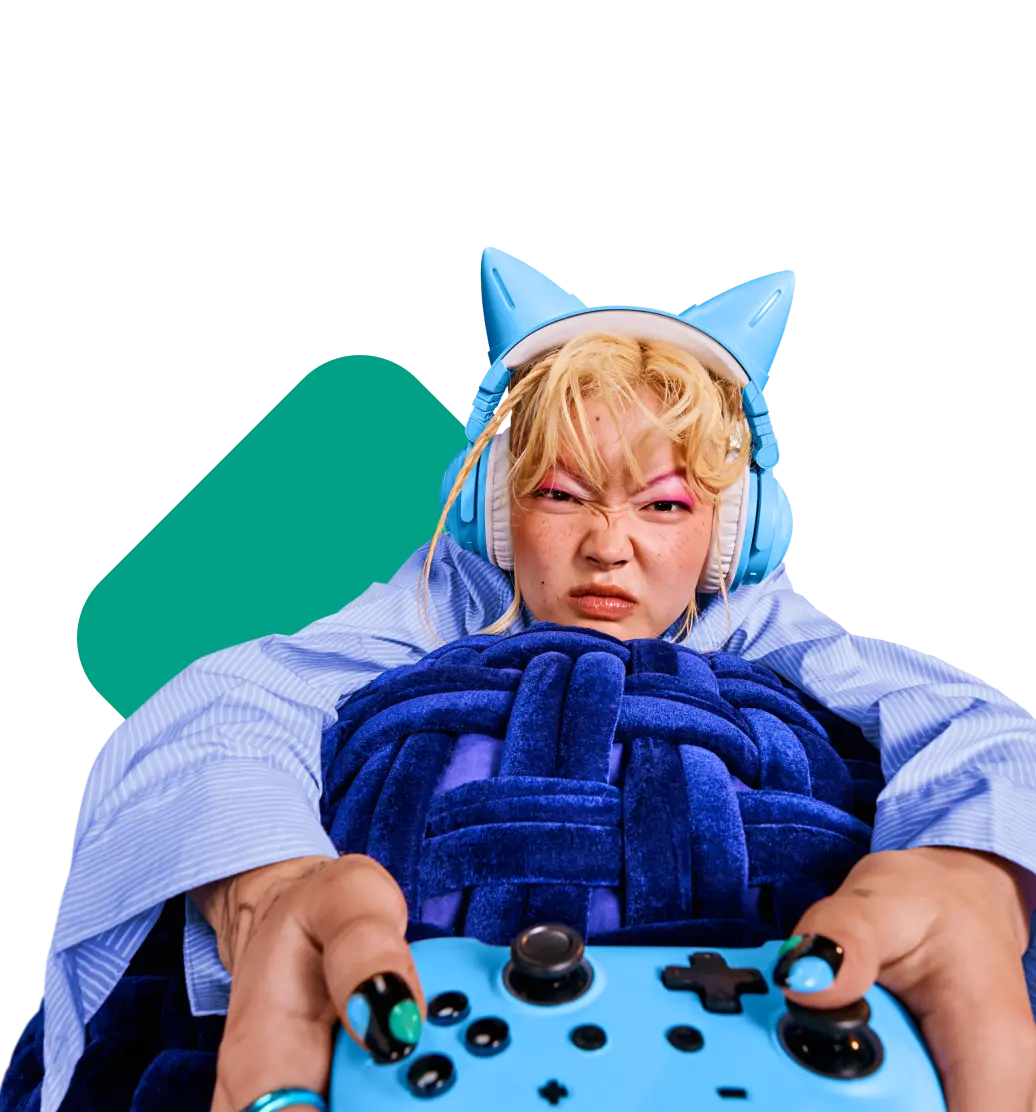 100 Mbit/s, Cosplayerin mit Game Controller