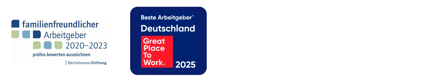 1. Siegel: familienfreundlicher Arbeitgeber 2020–2023. prüfen.bewerten.auszeichnen. BertelsmannStiftung. 2. Siegel: Beste Arbeitgeber™ Deutschland 2025. Great Place To Work®. 2025.
