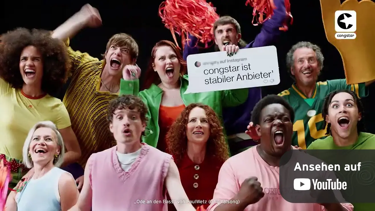 Vorschaubild zum YouTube-Video von congstar: Ihr feiert uns. Und wir feiern euch. Ansehen auf YouTube.