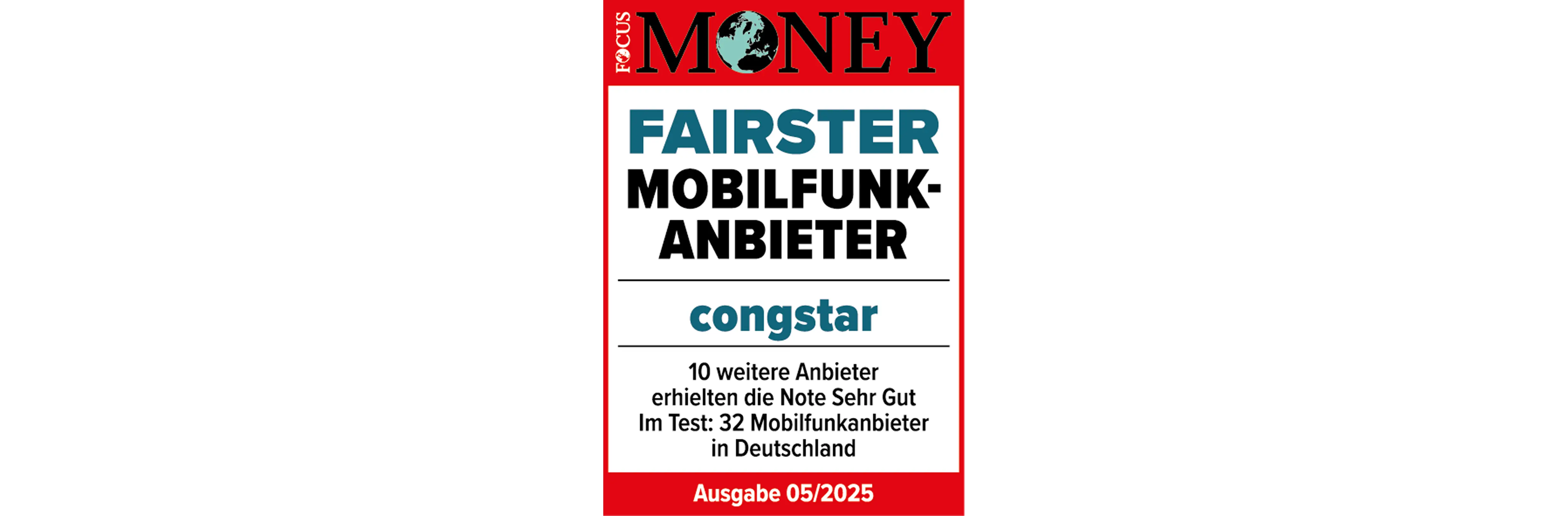 Testsiegel FOCUS MONEY 2024. Testsiegel FOCUS MONEY 2024: Fairster Mobilfunkanbieter. congstar.