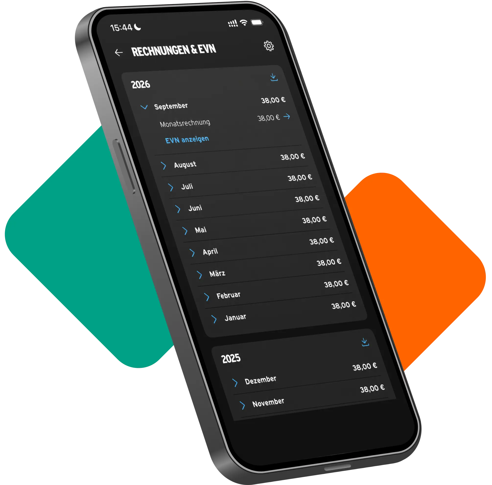 congstar App: Übersicht Rechnungen und Einzelverbindungsnachweise nach Monaten sortiert.