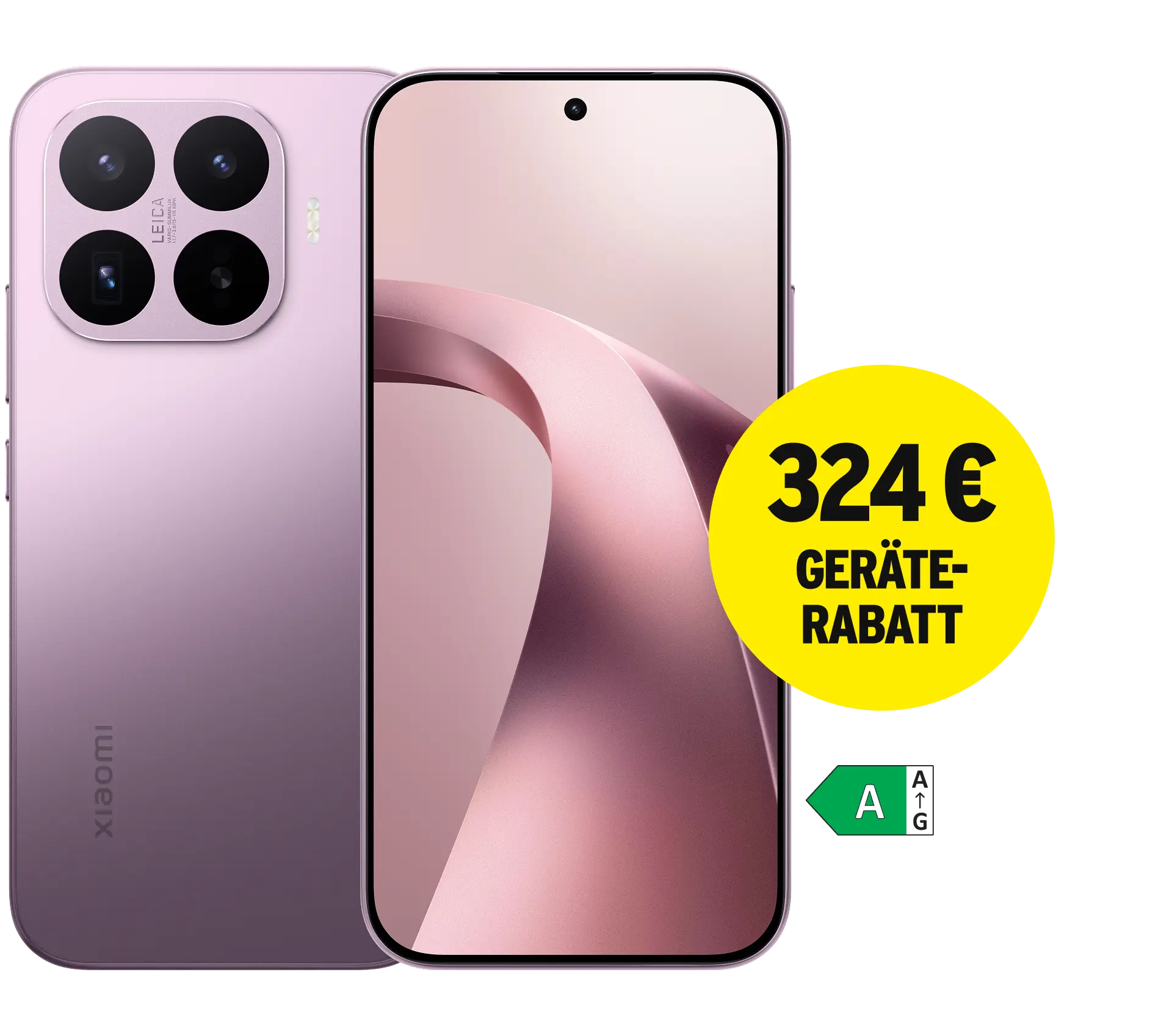 Rück- und Vorderansicht Xiaomi 17T light purple. Energieeffizienzklasse A. 324 € Geräte-Rabatt.