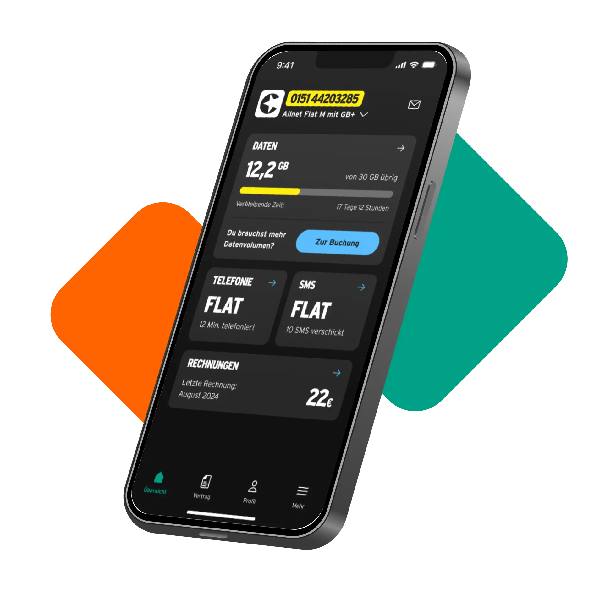Abbildung von der congstar App mit Verbrauchsübersicht.