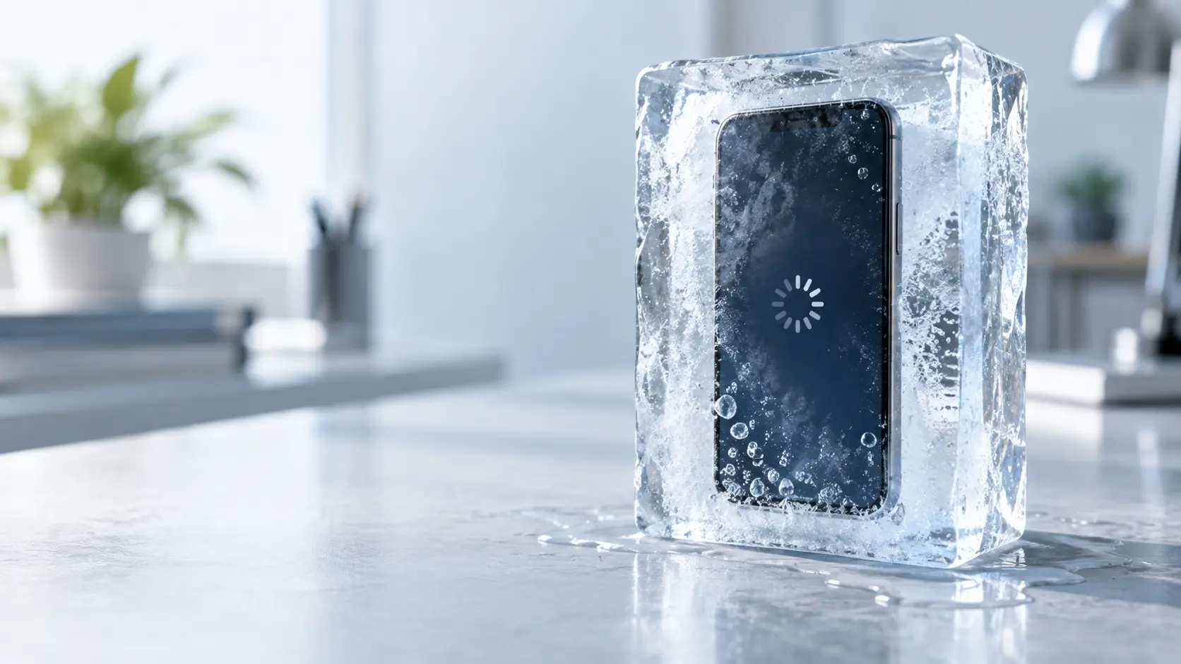 Handy in einem Eisblock 