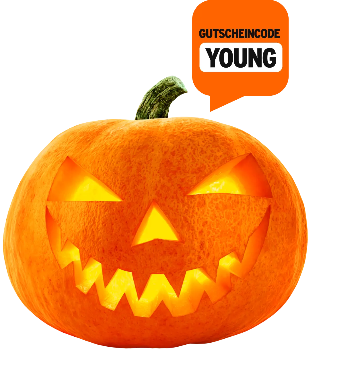 Halloween-Kürbis mit dem Hinweis: Gutscheincode YOUNG