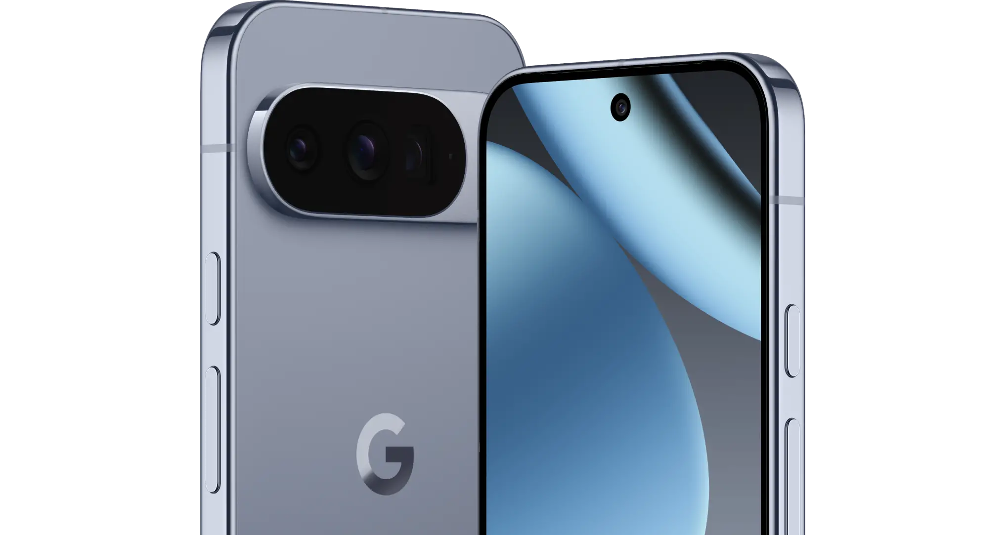 Angeschrägte Rück- und Vorderansicht Google Pixel 10 Pro