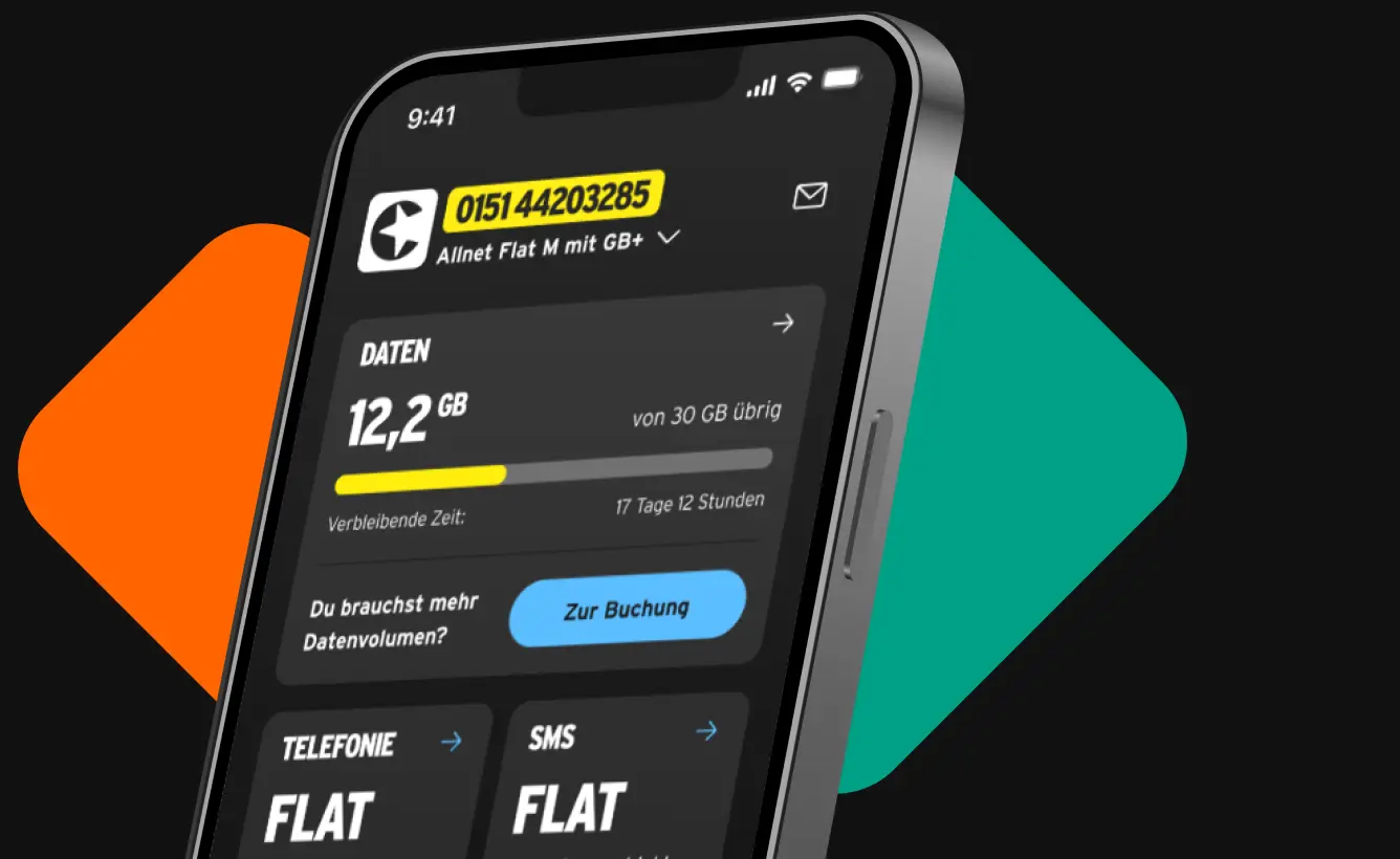 Abbildung von der congstar App mit Verbrauchsübersicht.