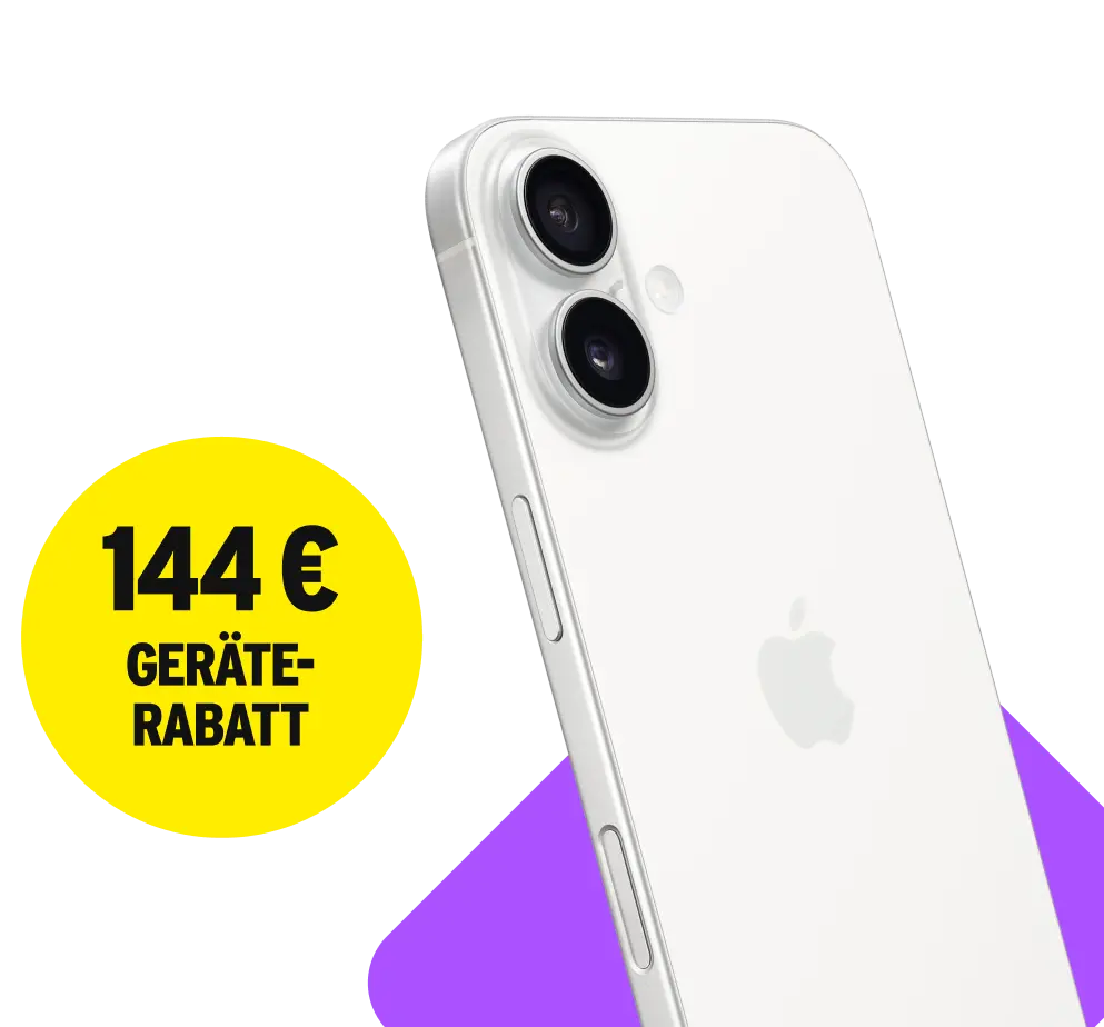 z.B. mit Apple iPhone 16. 144 € Geräte-Rabatt.
