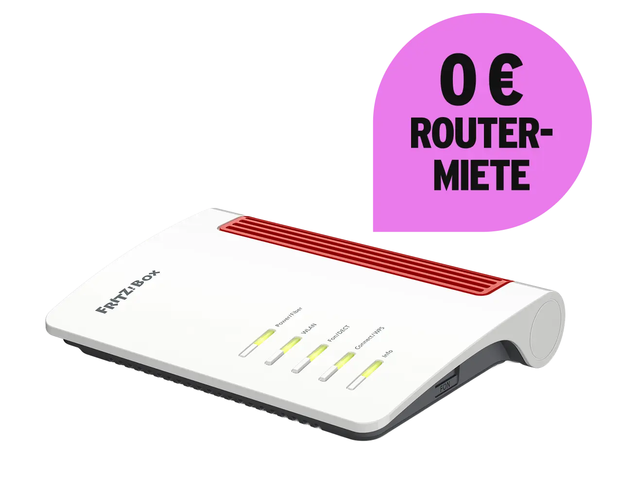 Schräge Vorderansicht Glasfaser Router FRITZ!Box 5530 Fiber. 0 € Routermiete.