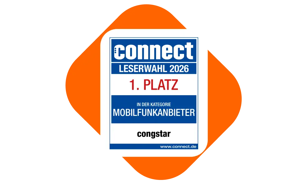 connect Leserwahl 2026: 1. Platz in der Kategorie Mobilfunkanbieter – congstar. www.connect.de.