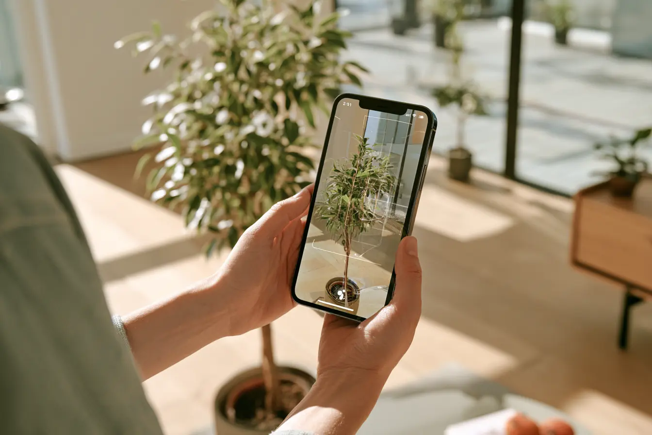 Person hält Handy in der Hand und benutzt Google lens