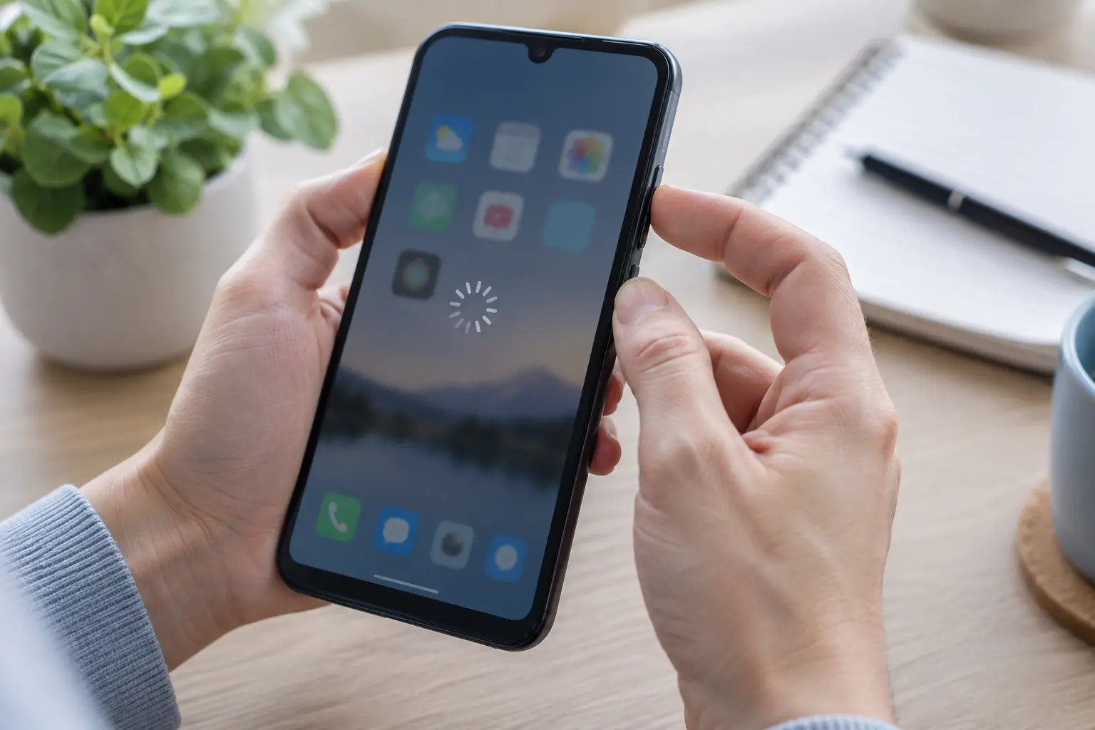 Person hält Handy in der Hand, welches nicht reagiert