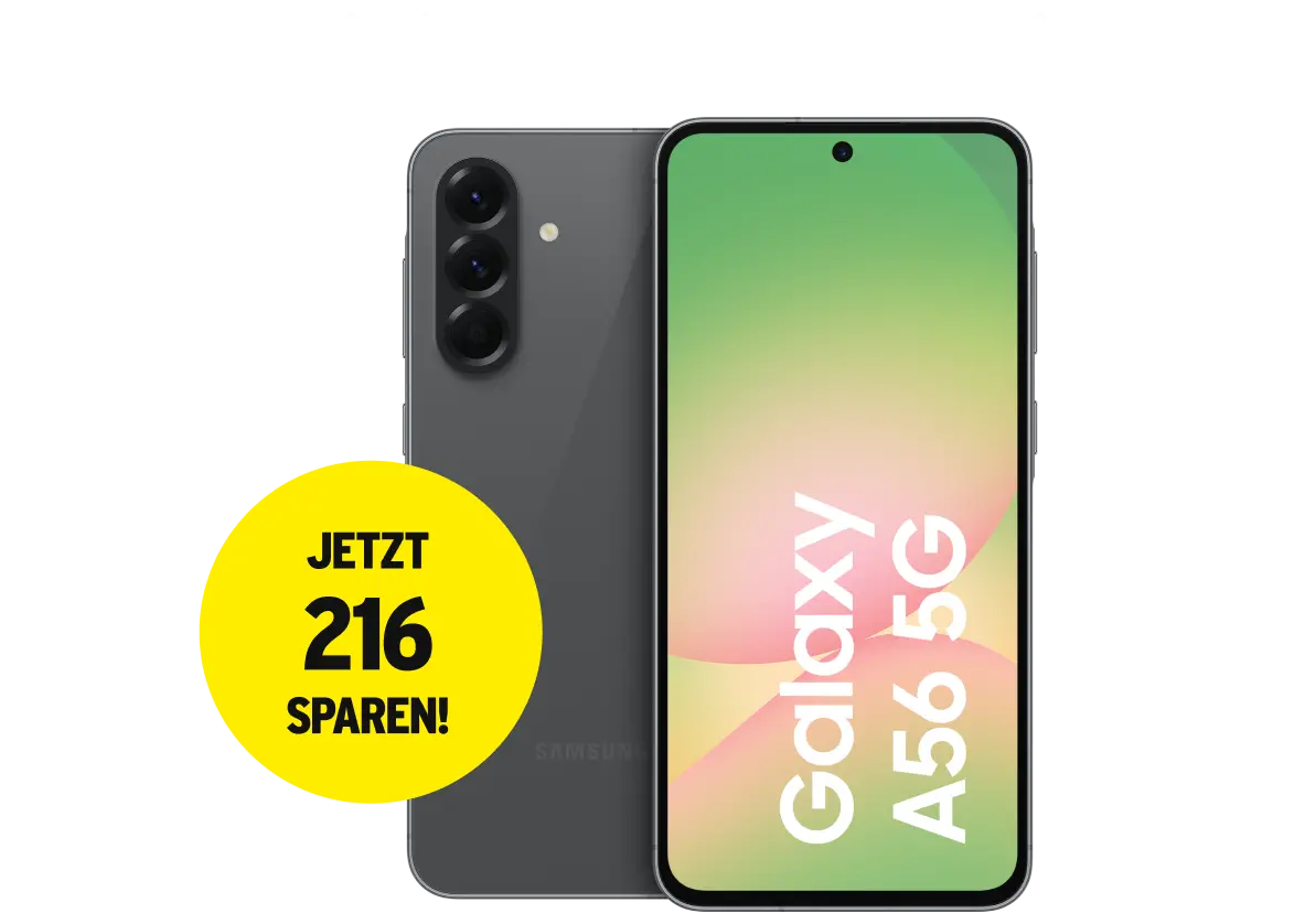z. B. mit dem Samsung Galaxy A56, jetzt 216 € sparen.