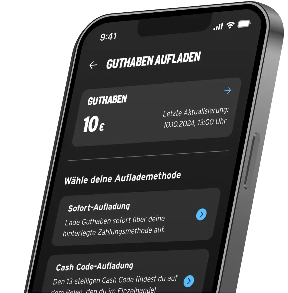 Smartphone zeigt Guthaben Aufladung in der congstar App.