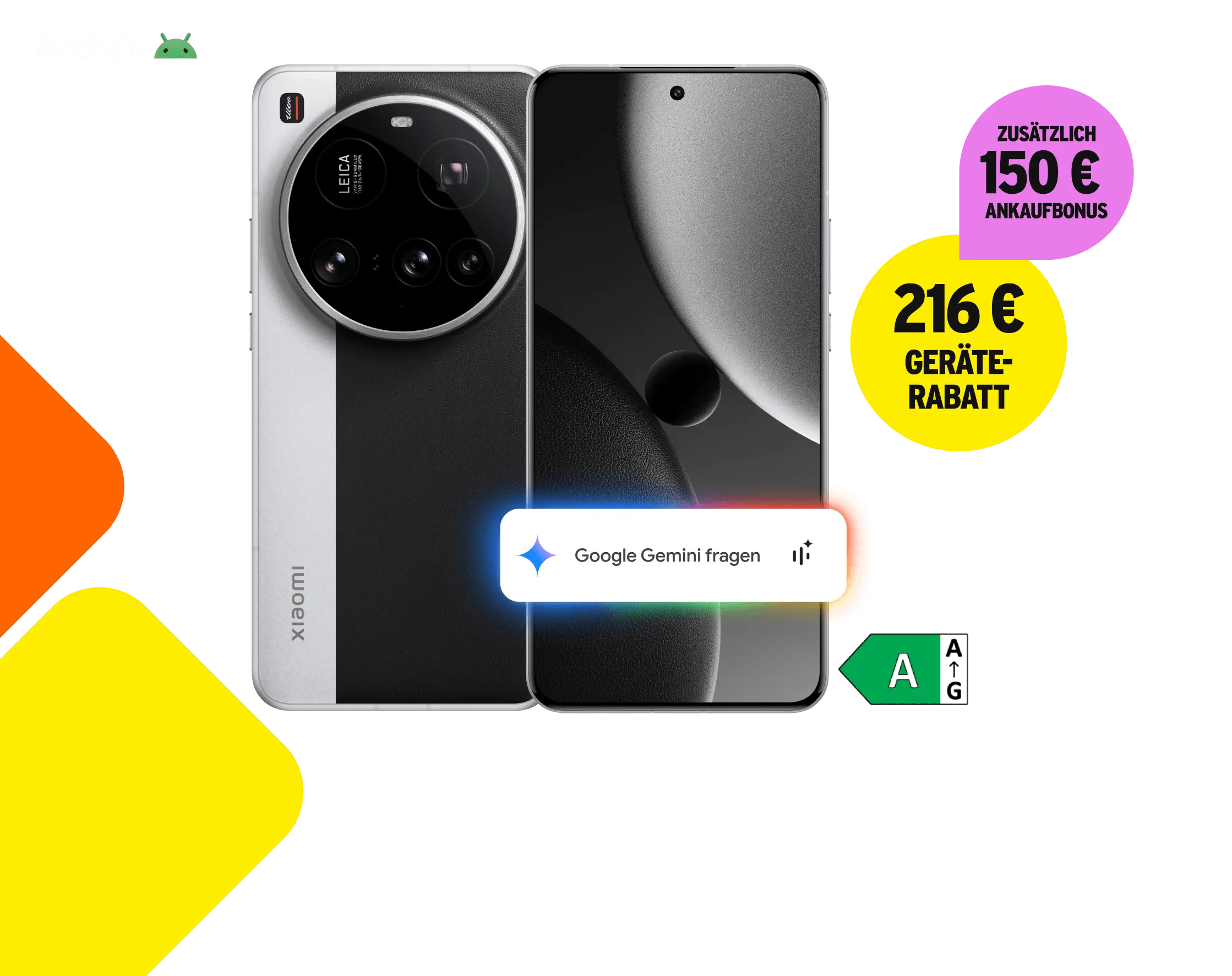 Xiaomi 15 Ultra mit Energieklasse A. 216 € Geräterabatt. Zusätzlich 150 € Ankaufbonus.