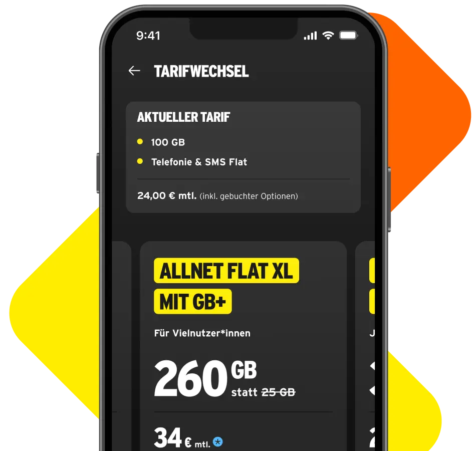 Smartphone zeigt Tarifwechsel in der congstar App.