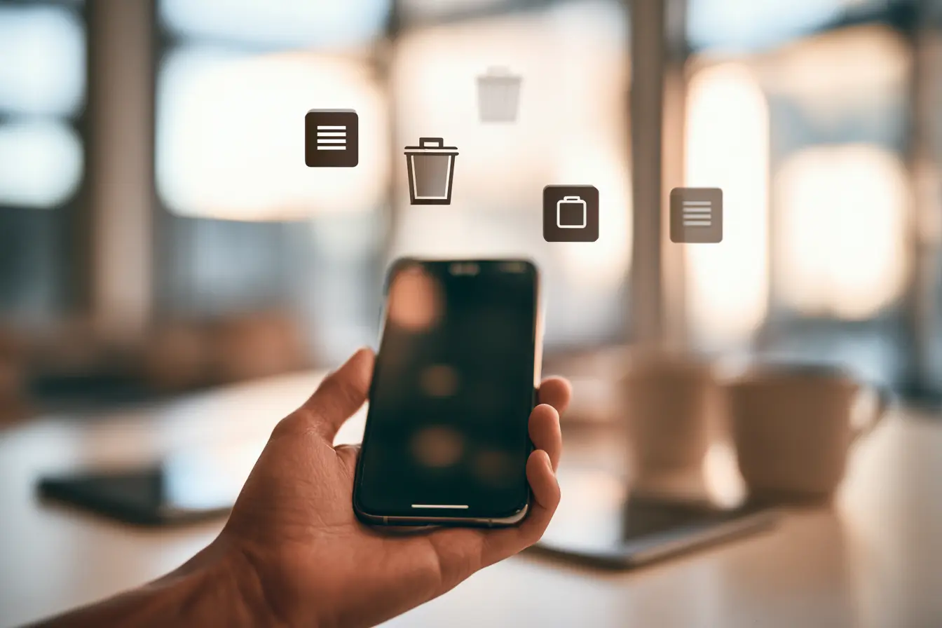 iPhone mit Papierkorbsymbol drüber