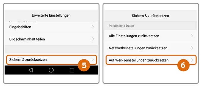 Screenshot Android mit Werkseinstellungen zurücksetzen