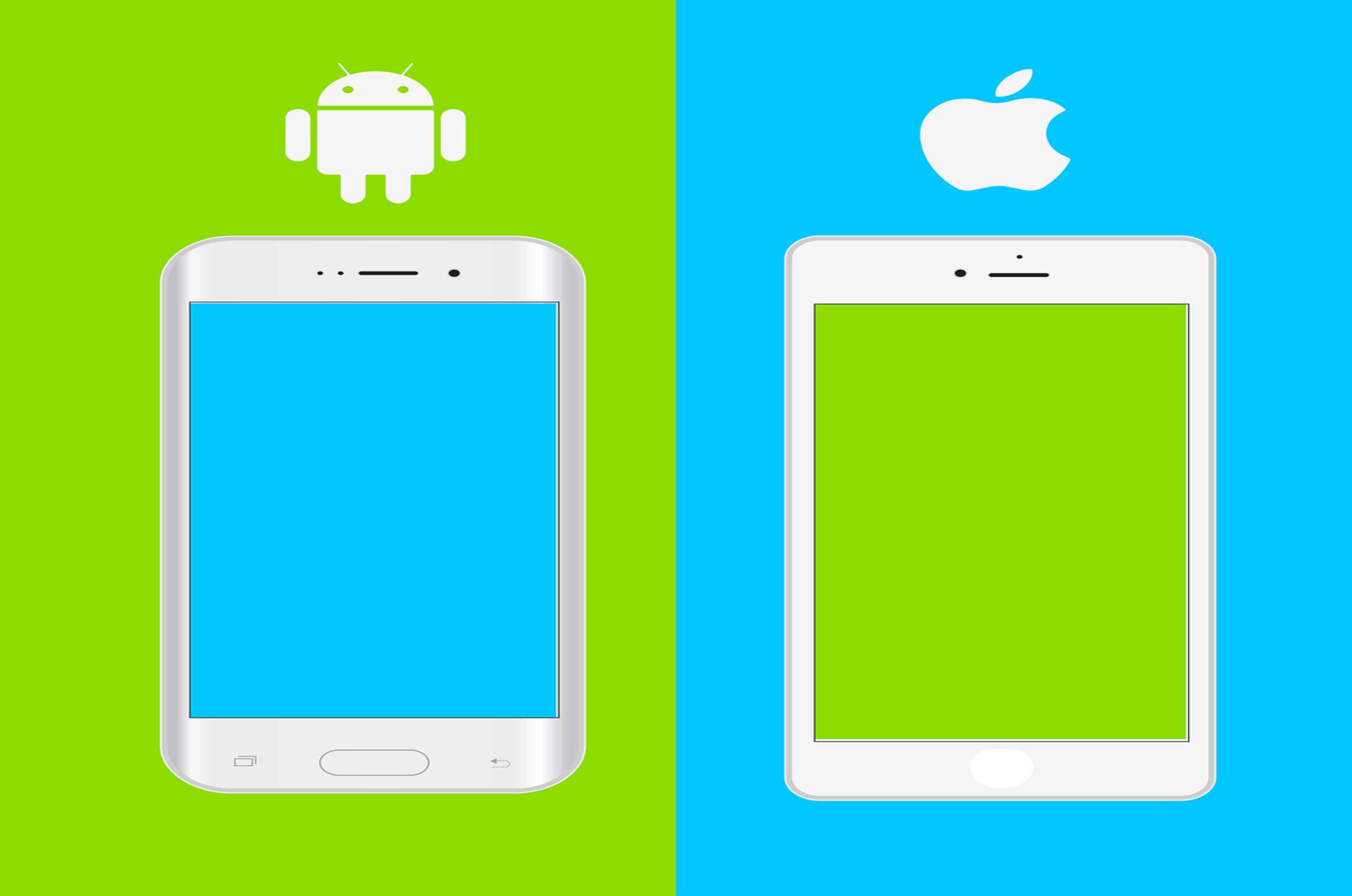 Android Handy mit Android-Symbol drüber und iPhone mit Apple-Symbol drüber
