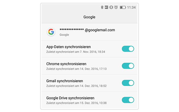 Einstellungen, um die Inhalte zu synchronisieren