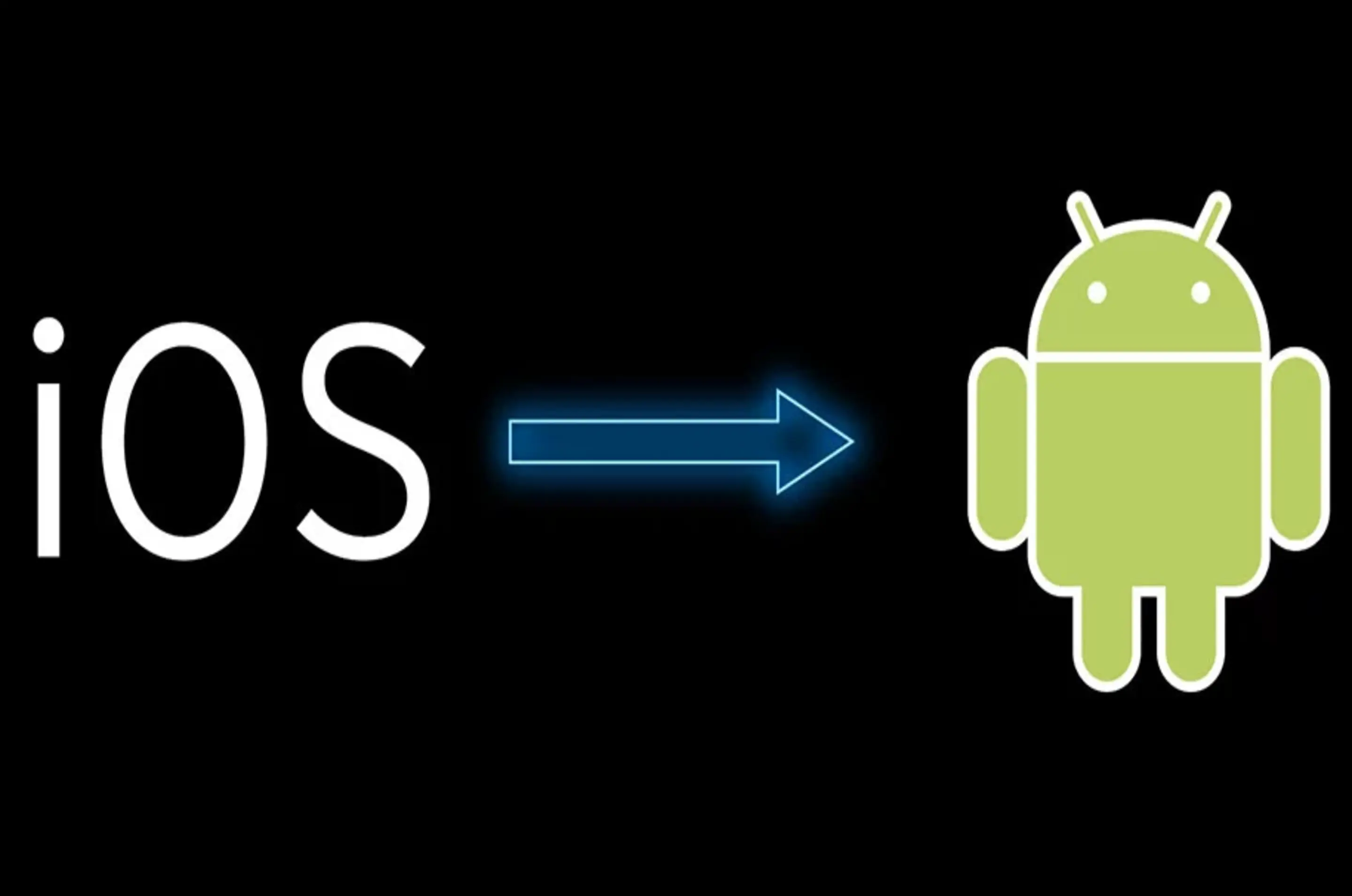 Pfeil zeigt von iOS Zeichen auf das Android-Männchen