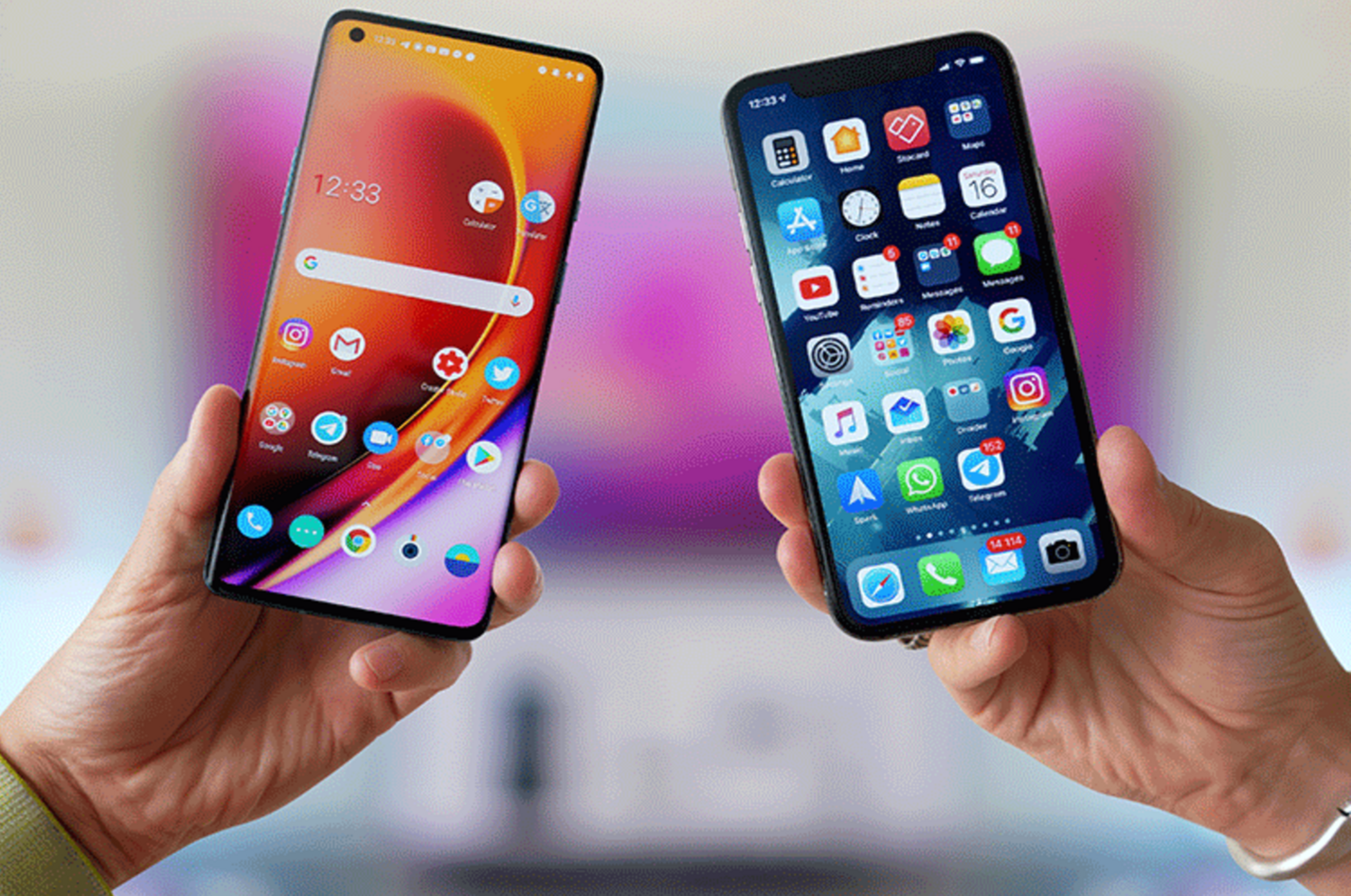 Links ein Android-Handy und rechts ein iphone