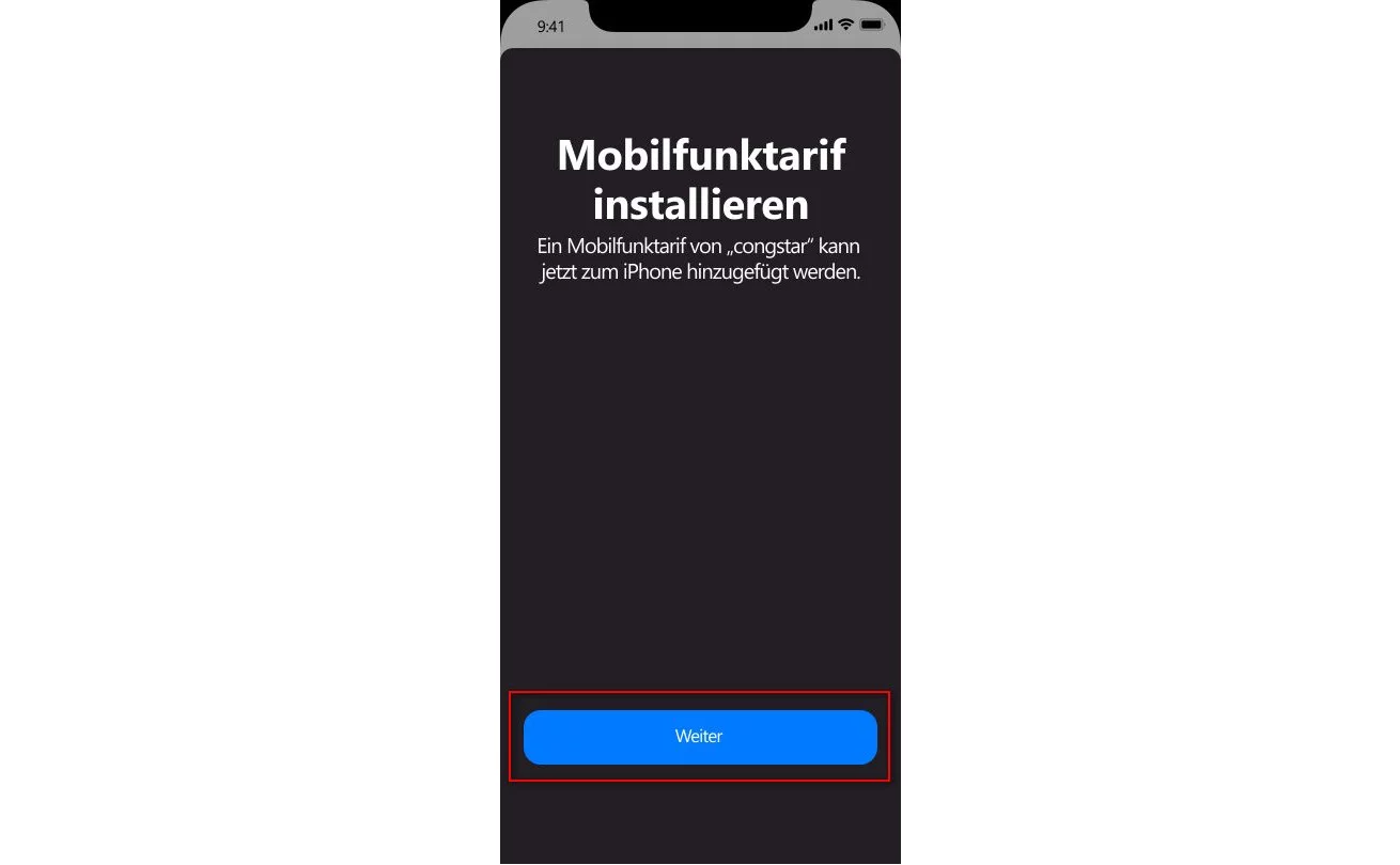 Bildschirmansicht Mobilfunktarif installieren