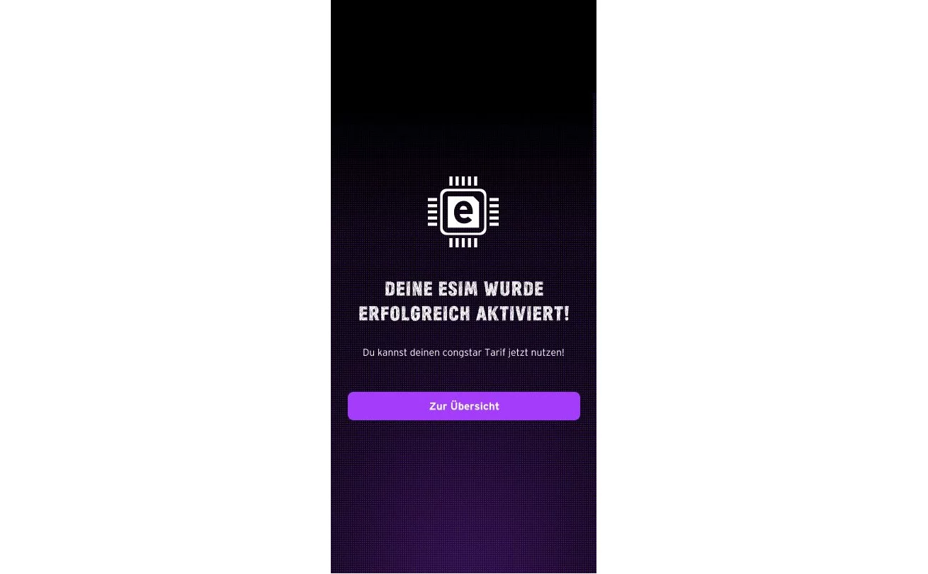 Bildschirmansicht "Deine eSIM wurde erfolgreich aktiviert!"